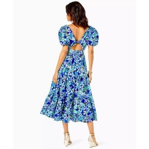 Lilly Pulitzer Grace Short Sleeve Mid Dress Blue Grotto Twilight Tropics